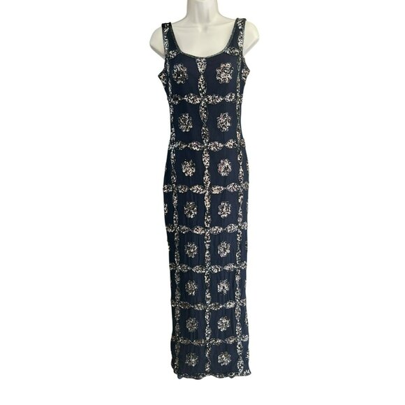 Scala Navy Silver Sequin Beaded Full Length Special Occasion Dress Sz M Prom NWT - Picture 1 of 12